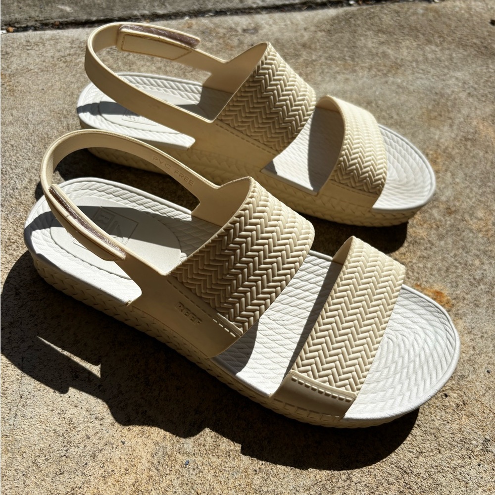 Reef Cream Woven Strap Slide Sandals